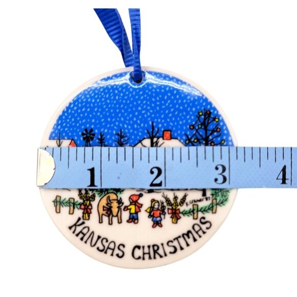 Vintage Kansas Christmas Porcelain Ornament Kathryn Cramer Farm 3 Inches 1987 - Picture 5 of 5